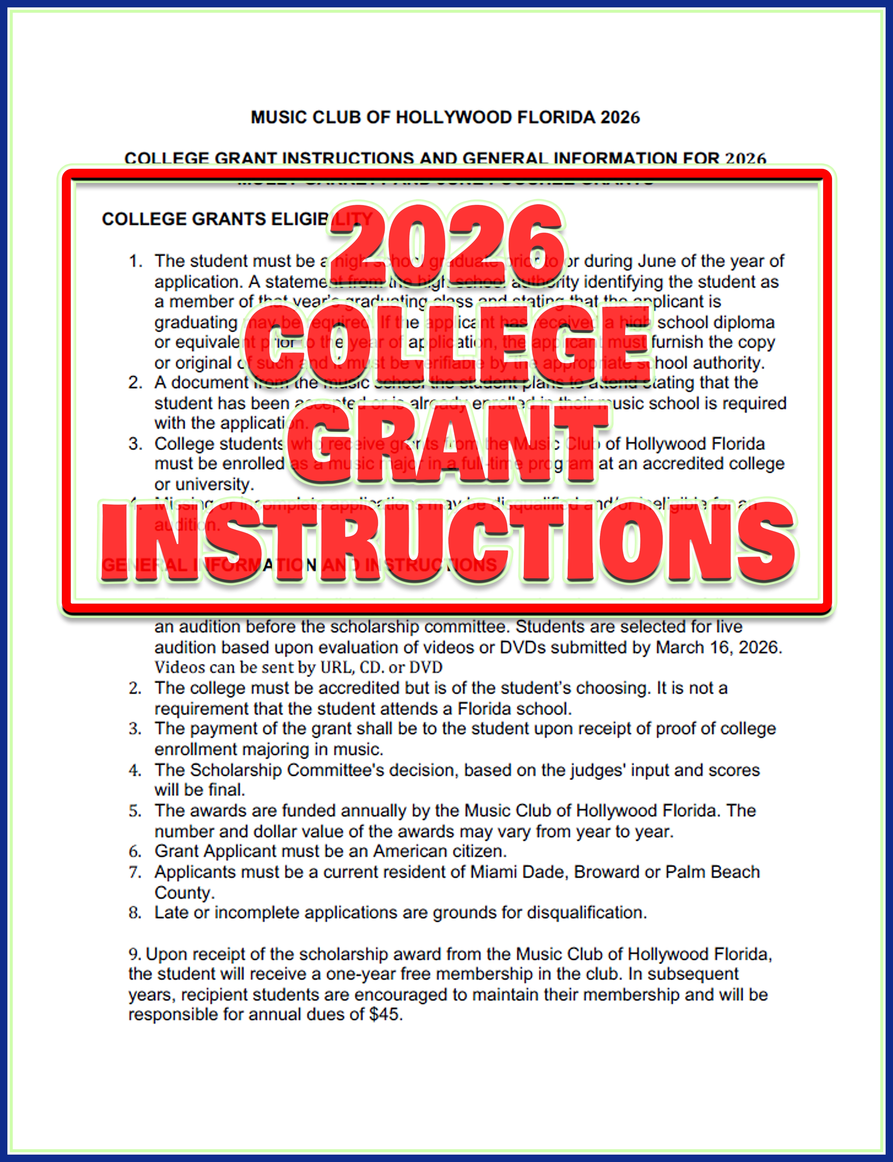 2026 College Study Grant Instructions